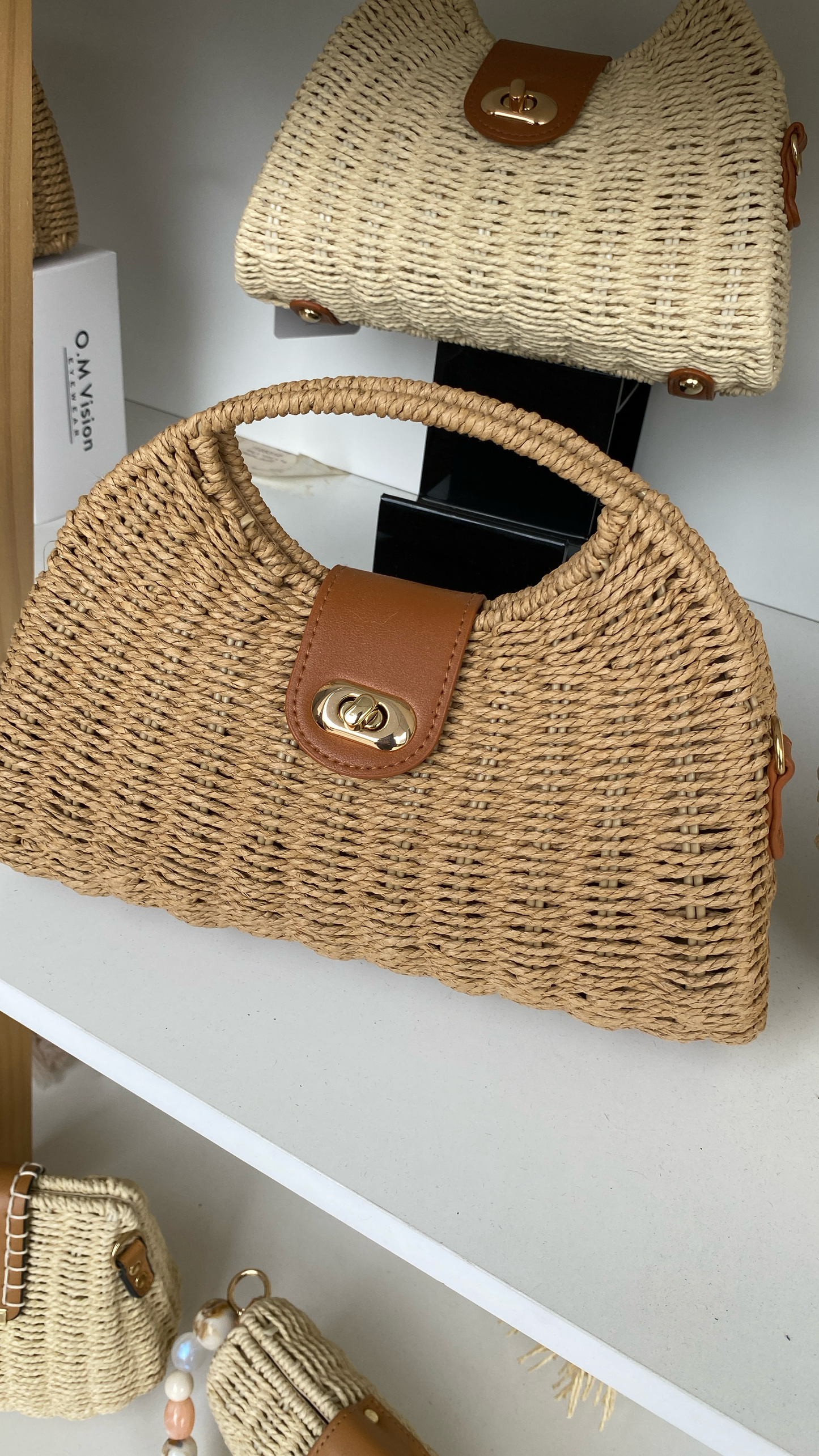 Bolso de rafia beige marron