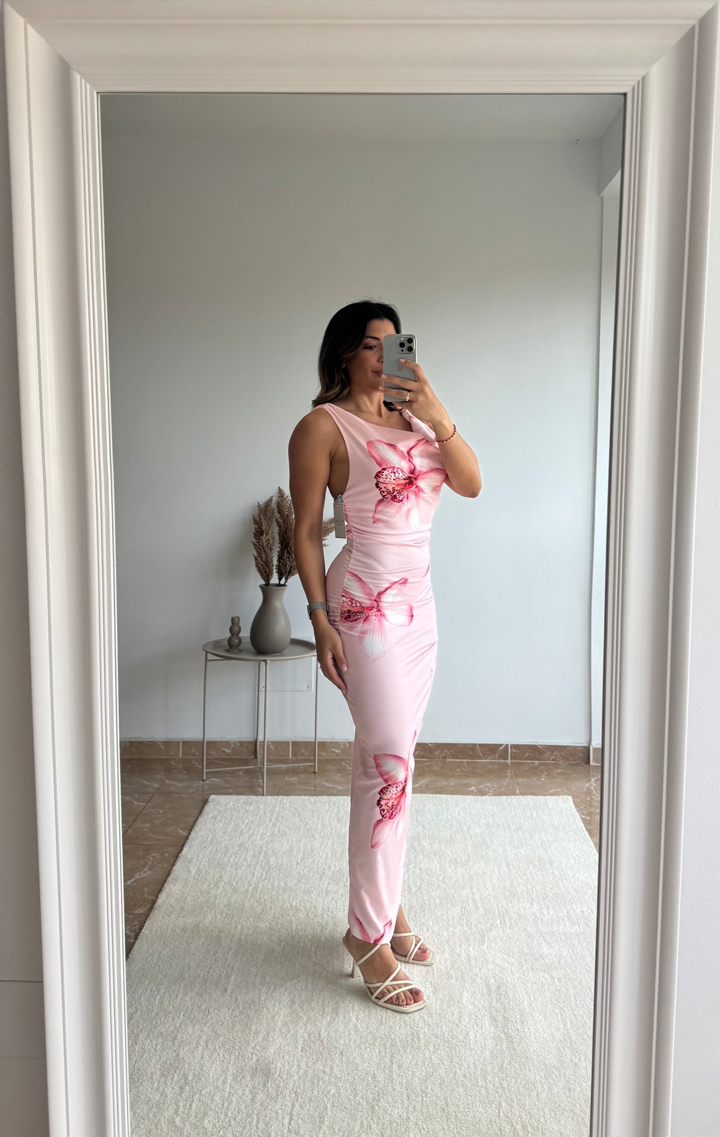 Vestido largo flores rosa