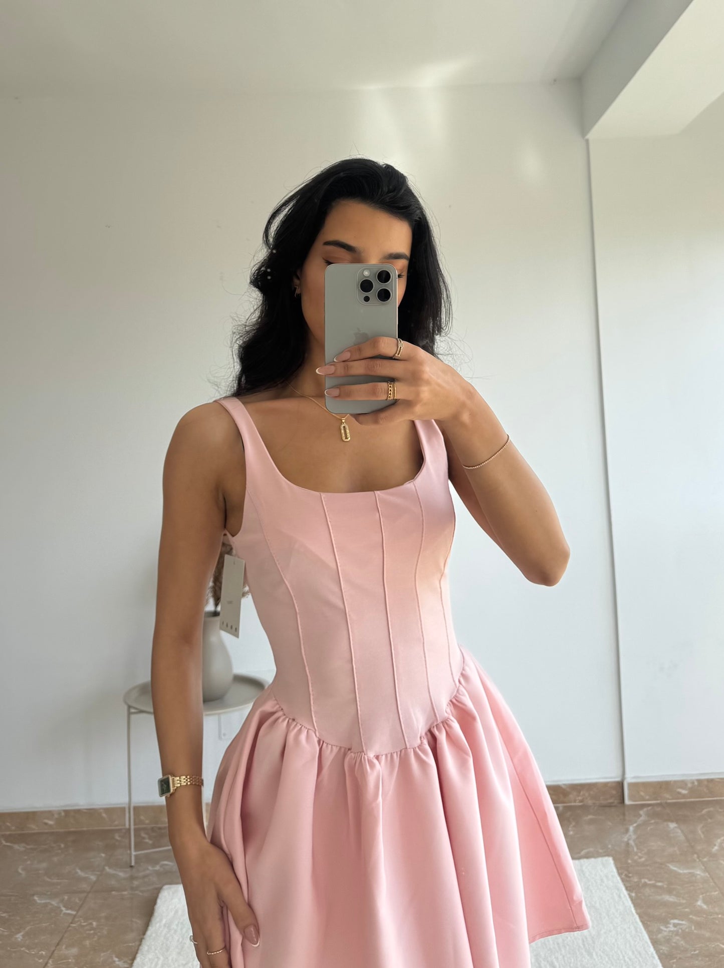 Vestido plisado rosa