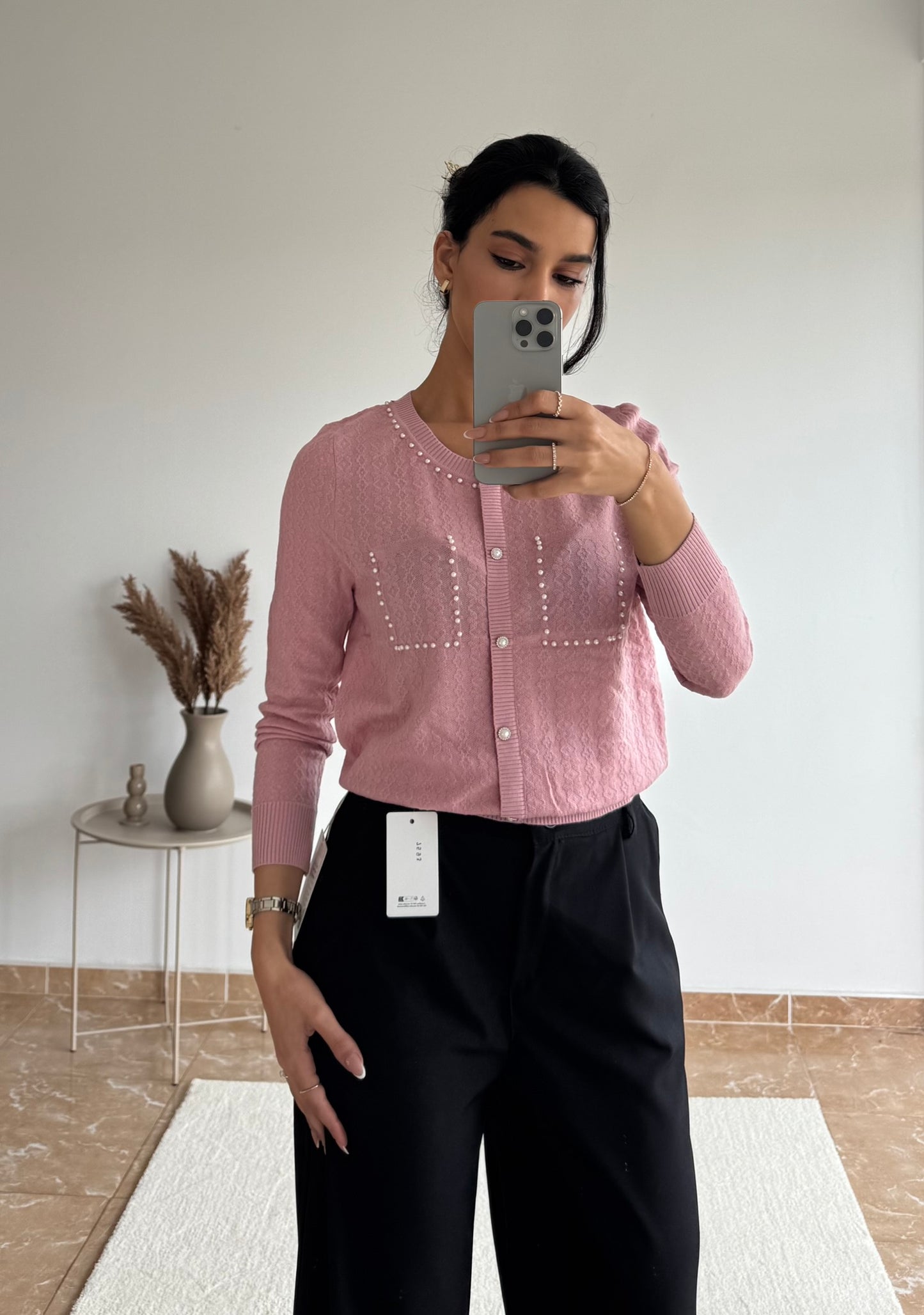 Jersey rosa mangas largas con perlas