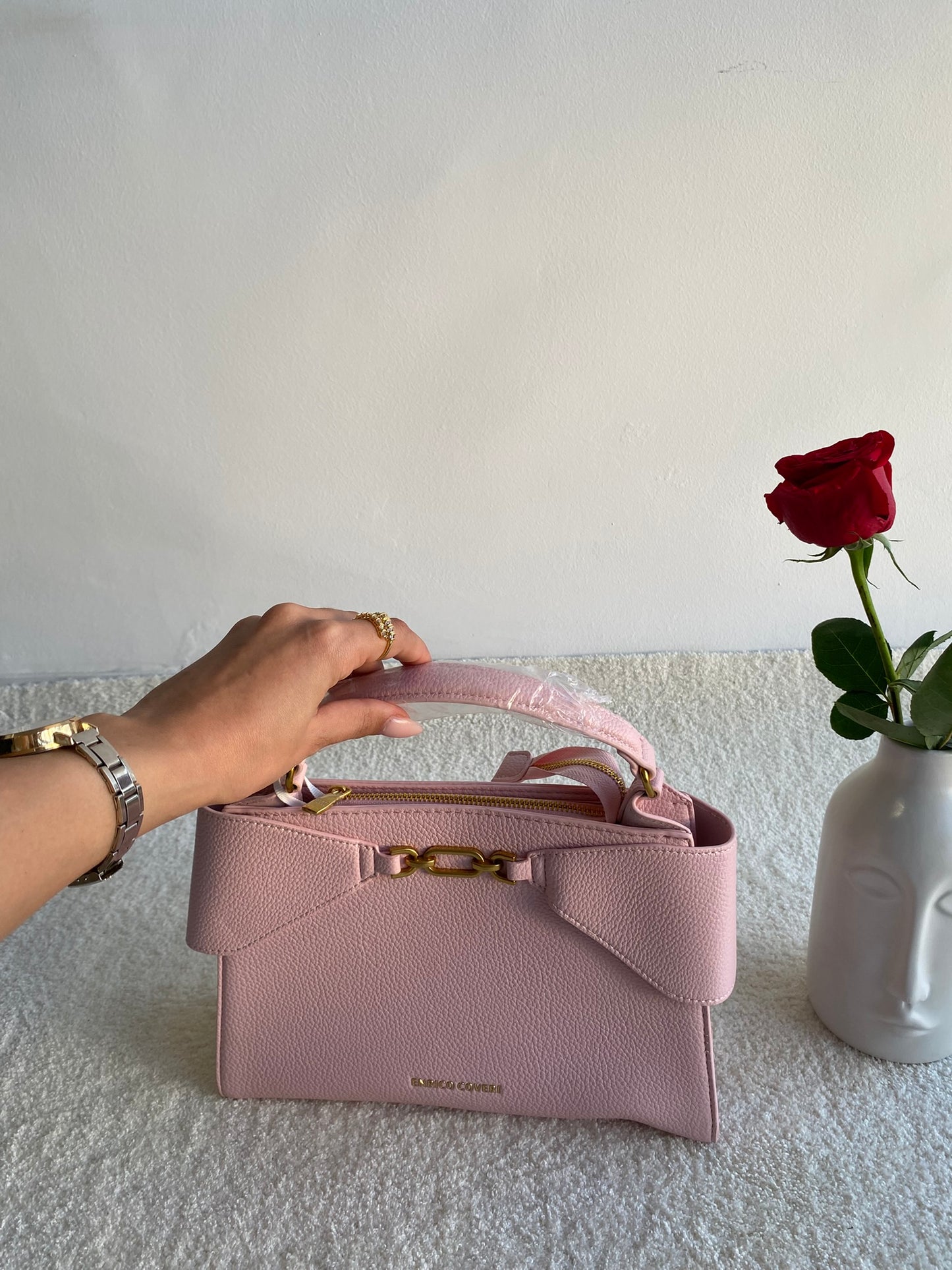 Bolso de Mano Rosa ENRICO COVERI